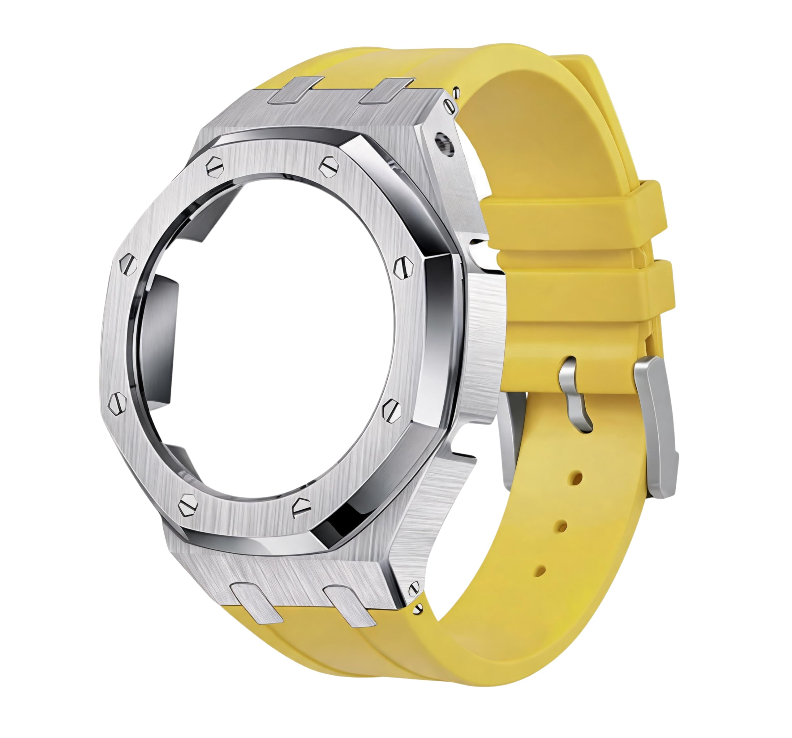 Ricambio Cinturino Silicone con Ghiera Acciaio Inox 316L compatibile con Casio G-Shock GA-2100 / GA-2110 | Giallo