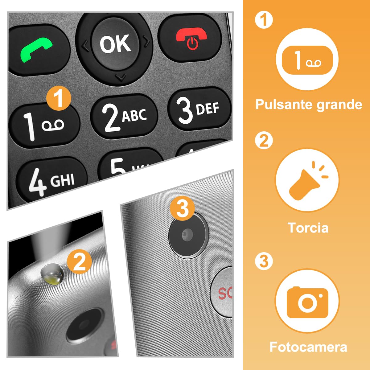 4G Telefono per anziani con tasti grandi,Cellulare senza contratto con volume alto,funzione di chiamata SOS e base di ricarica, cellulare adatto agli anziani(Nero)