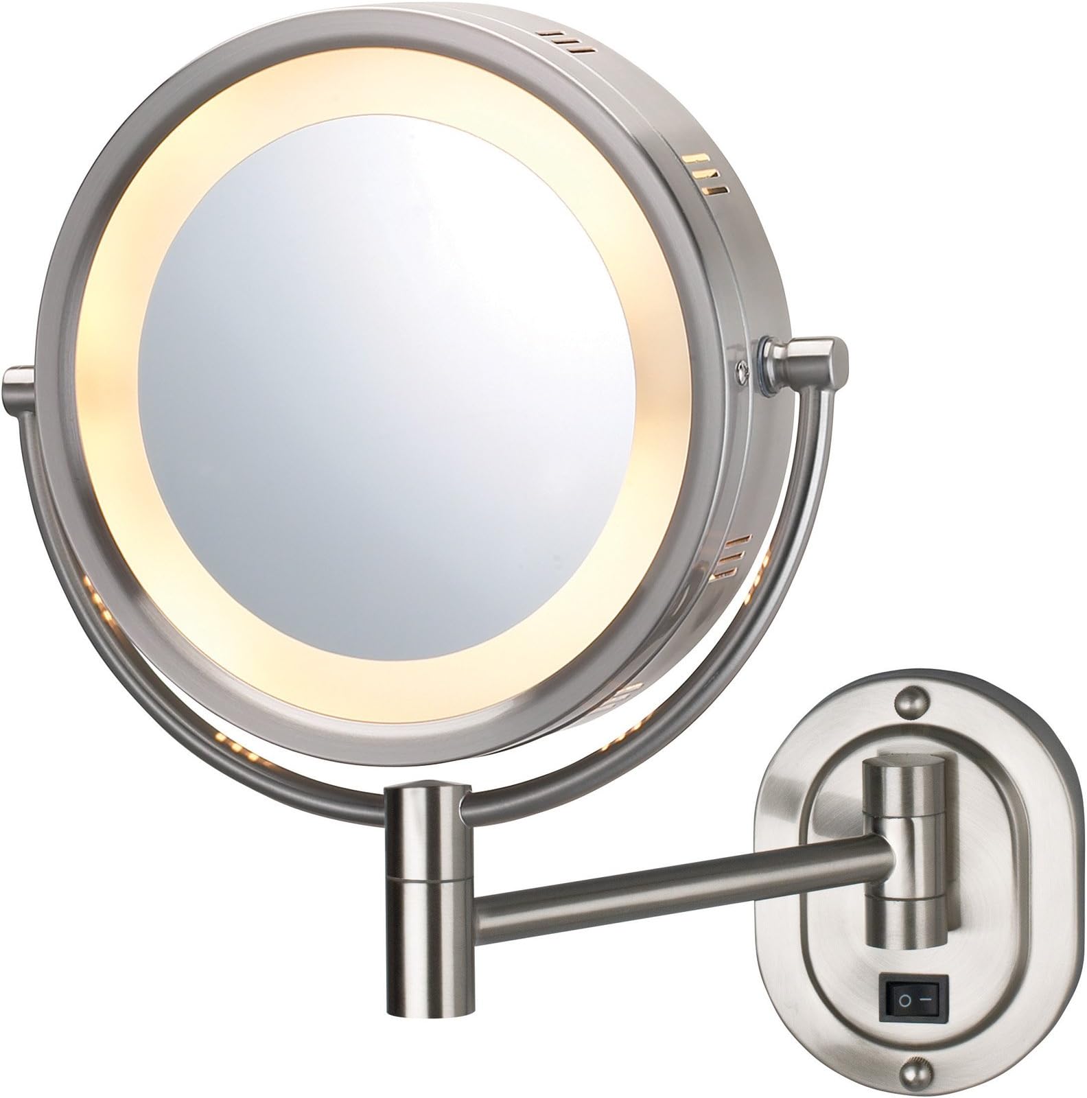 Jerdon HL165ND 5X-1X Lighted Wall Mount Direct Wire Mirror, Nickel
