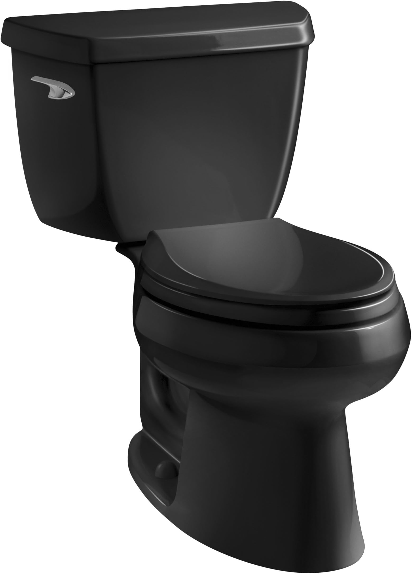 Kohler K-3575-7 Wellworth Classic 1.28 GPF Elongated Toilet with Class Five Flushing Technology and Left-Hand Trip Lever, Black Black - Seat Sold Seperately