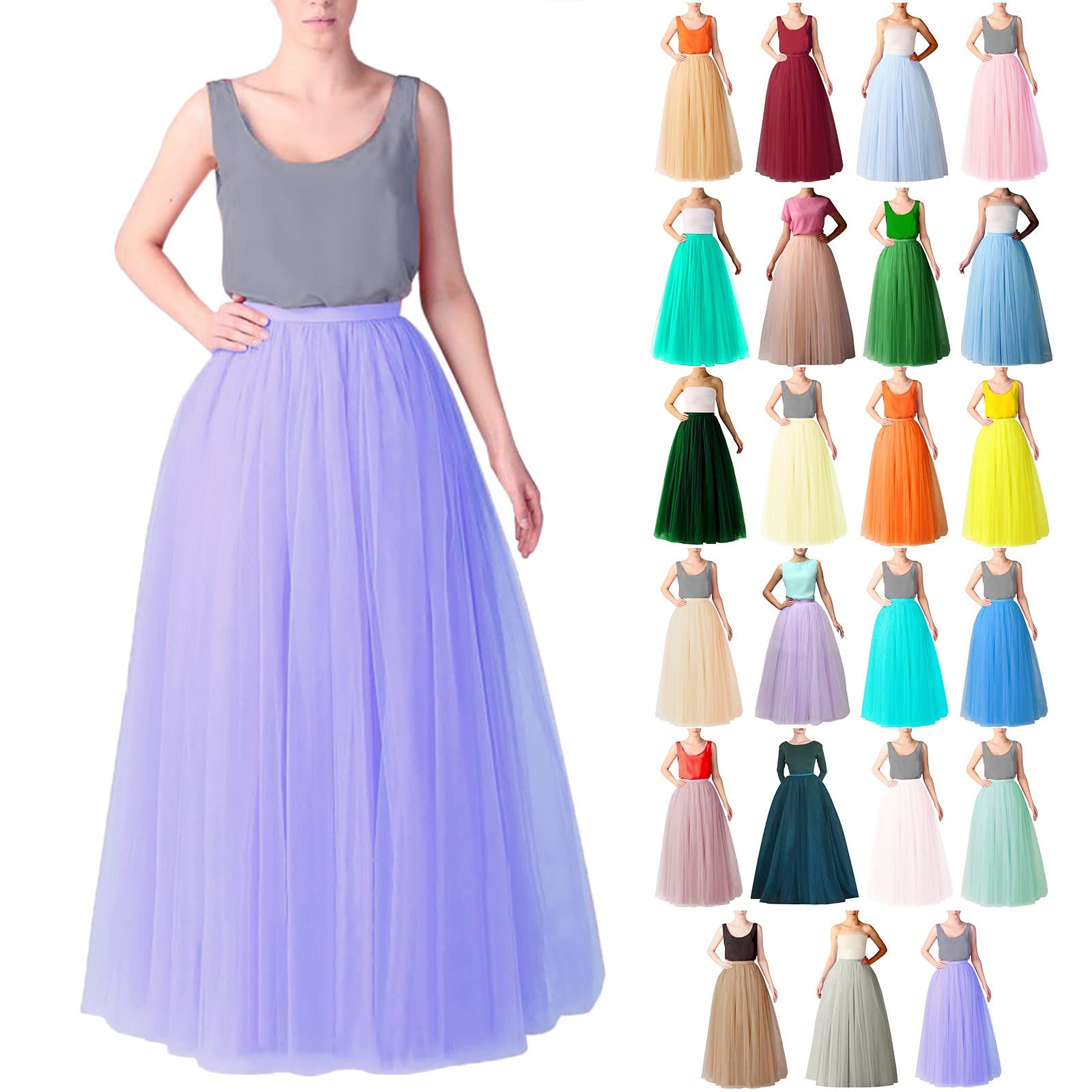 Damen Tüllrock Lang - Bodenlanger Puffy Rock Mit Elastikbund