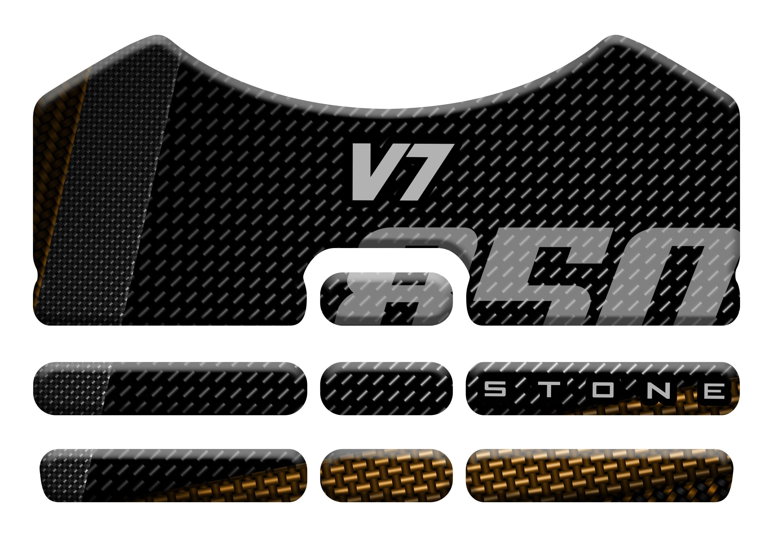 ADESIVO RESINATO EFFETTO 3D, PER MOTO COMPATIBILE CON MOTO GUZZI STONE V7 850 (GIALLO, PARASERBATOIO)