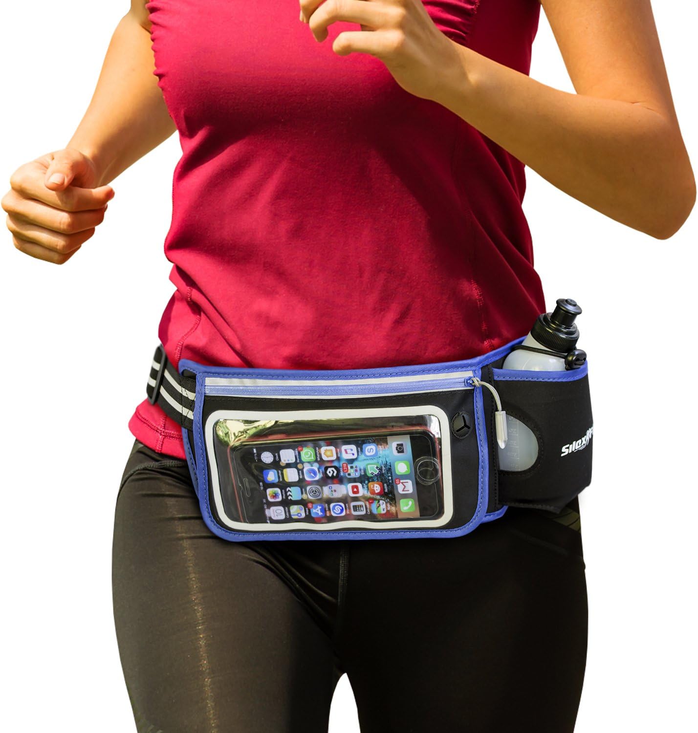 Hydration Belt for Running, Walking, Hiking or Marathons, Running Fuel Belt with One Water Bottle, 10 Oz, Waterproof Runners Fanny Pack with Touch Screen Pocket, Reflective Waist Pack