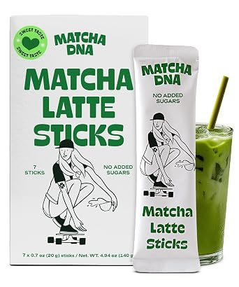 Matcha DNA Matcha Latte Powder Sticks, 7 Count, Instant Packets | 20 g Single-Serve Sticks, Sweetened Matcha with Milk Powder, No Sugar Added, Instant Green Tea Latte Mix, Enjoy Hot or Iced
