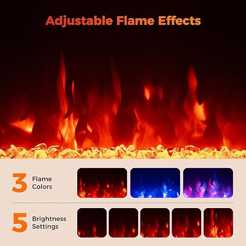 Miniatura 5 de Tangkula Chimenea eléctrica de 18 pulgadas, inserto de chimenea de 5,000 BTU con control remoto, piedras de cristal, 3 colores de llama y 5 brillo,