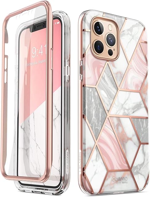 i-Blason Cosmo Series Slim Full-Body Stylish Protective Case for 6.7-Inch iPhone 12 Pro Max (2020), Marble Pink