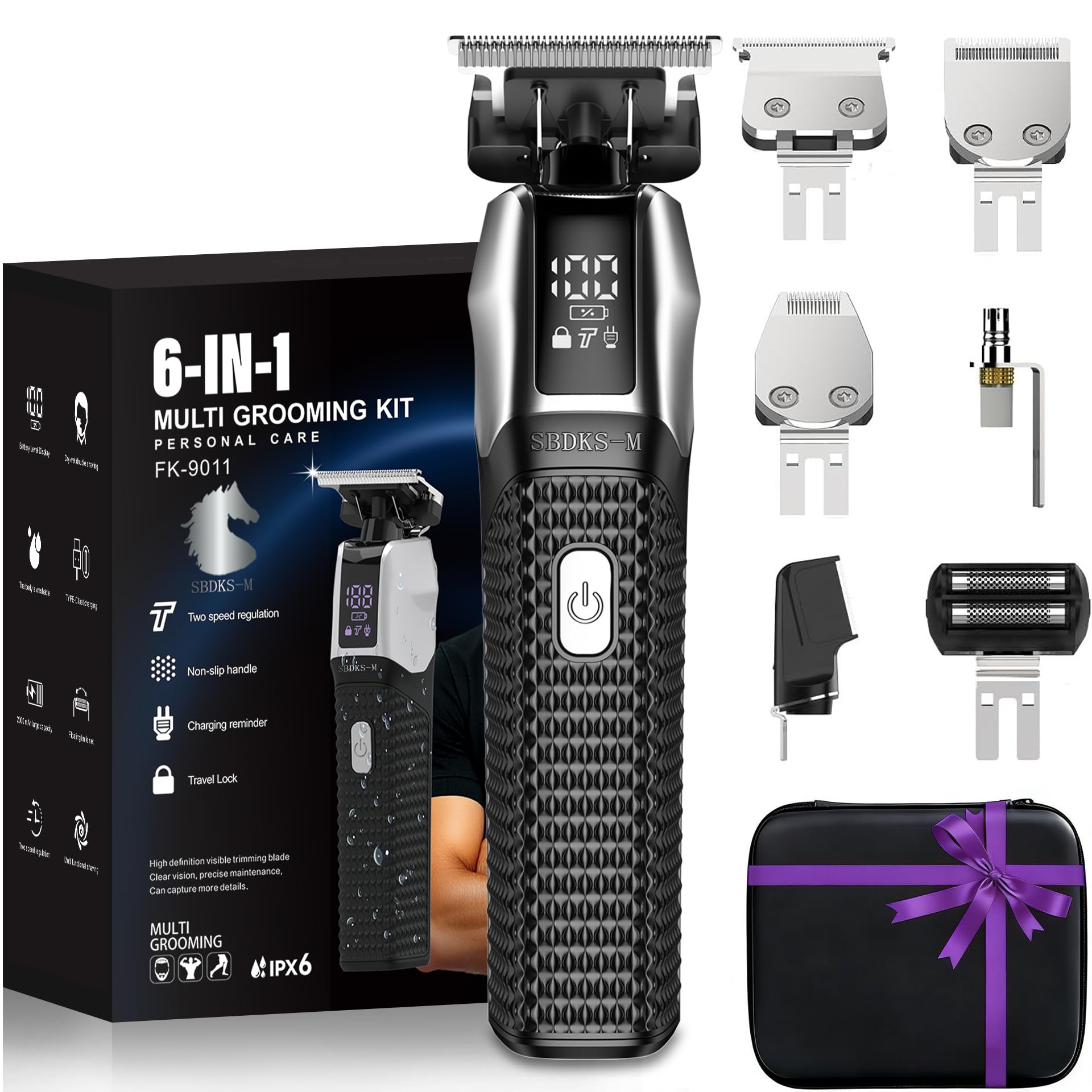 6-in-1 Professional Beard Trimmer for Men-Exposed Skeleton Design, Waterproof Electric Shaver-Powerful & Quiet, Lithium-Ion Cordless Hair Clipper，Precision Grooming Kit ，Father's Day Gift for Dad