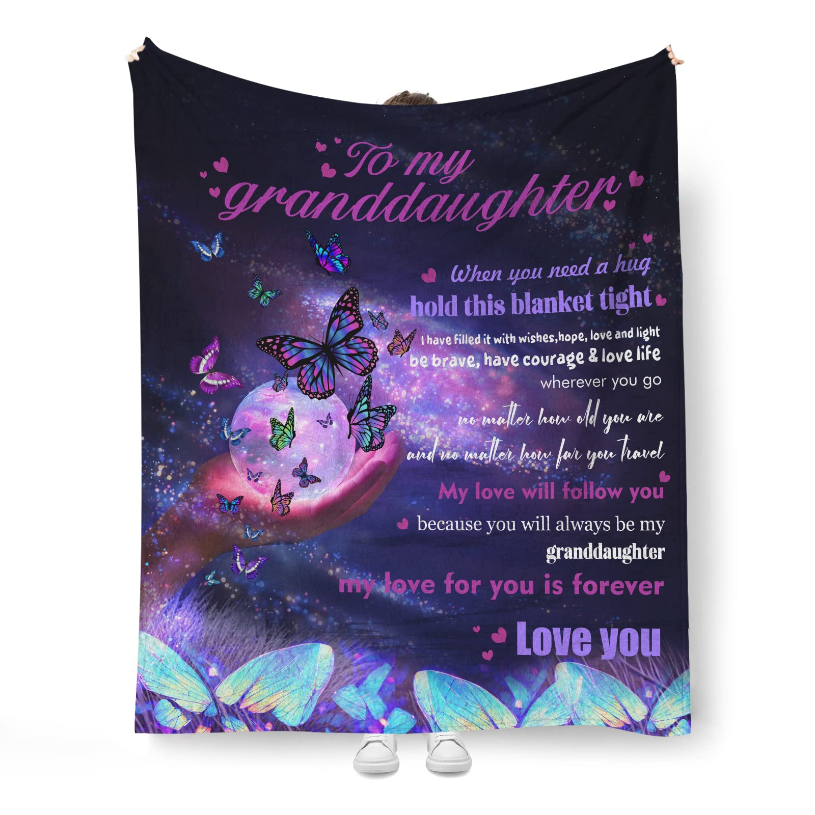 to My Granddaughter Blanket from Grandma Grandpa, Birthday Gifts for Granddaughter, Super Soft Flannel Throw Butterfly Blanket Gifts Ideas for Granddaughter Graduation Anniversary 50x60 Inch