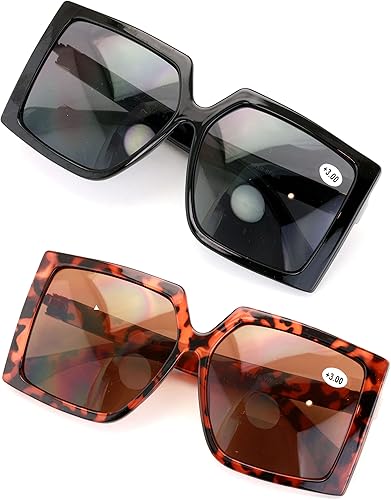 Miniatura 10 de V.W.E. 2 pares de gafas de sol cuadradas de gran tamaño para mujer, BIFOCAL para lectura al aire libre