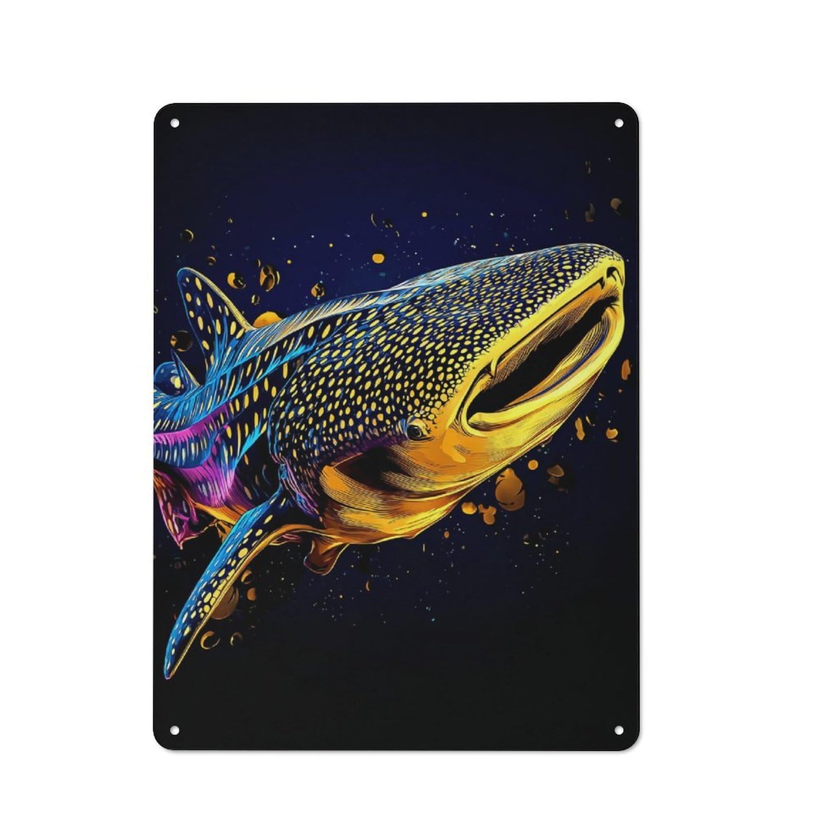 Whale Shark in Neon Colors Modern Retro Metal Wall Decor 40x30cm, Metal Wall Sign for Loft, Studio, Office Or Creative Room