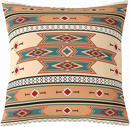 Miniatura 7 de Paquete de 4 fundas de almohada bohemias de 18 x 18 pulgadas, fundas de almohada bohemias onduladas con ondas bordadas de arco iris, fundas de cojín