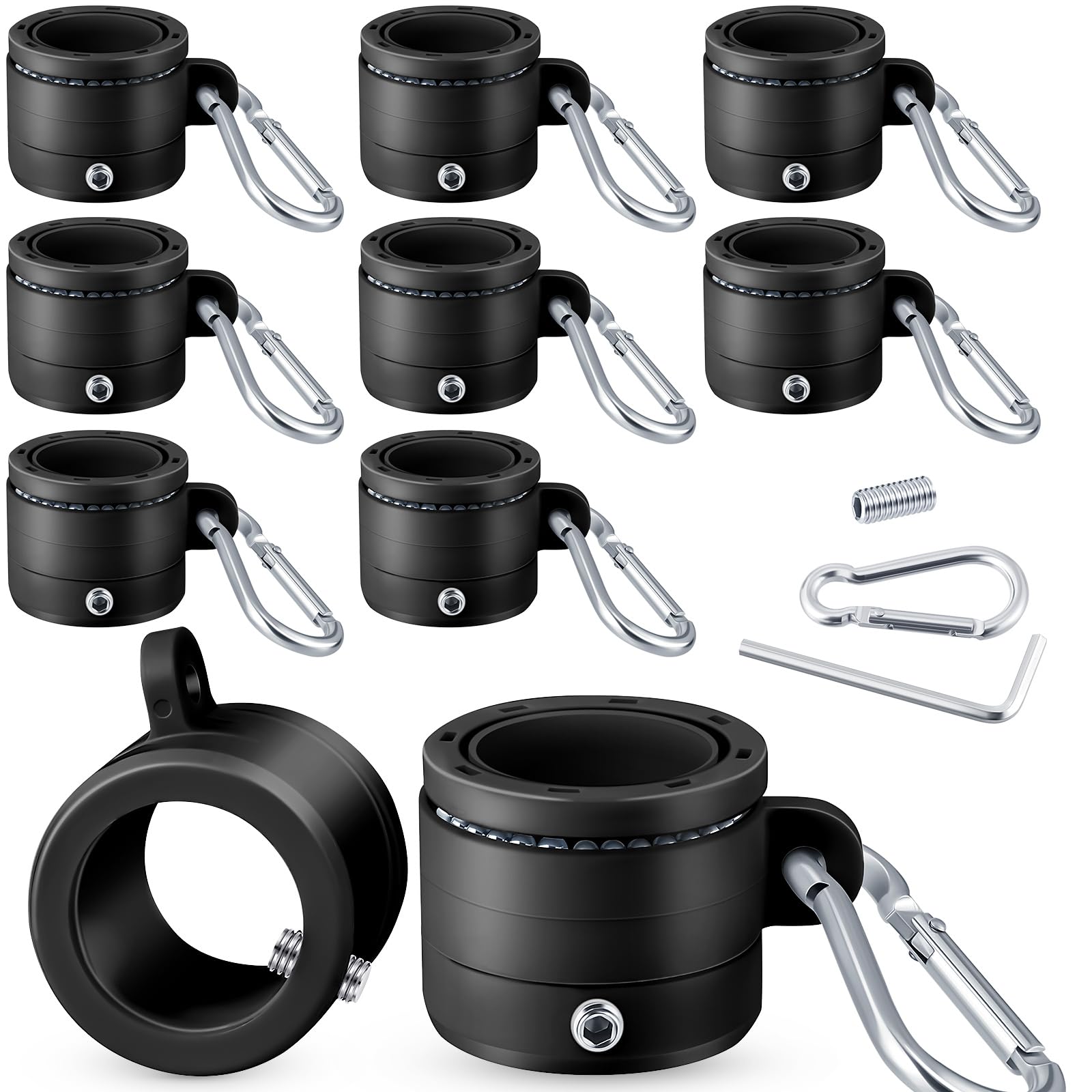 Kigley 8 Pcs Tangle Free Flag Pole Rings for 0.76-1.0 in Flag Pole with Metal Clip 360 Degree Free Rotating Adjustable Fastener Flagpole Mounting Swivel Ring for Independence Day Outside House(Black)