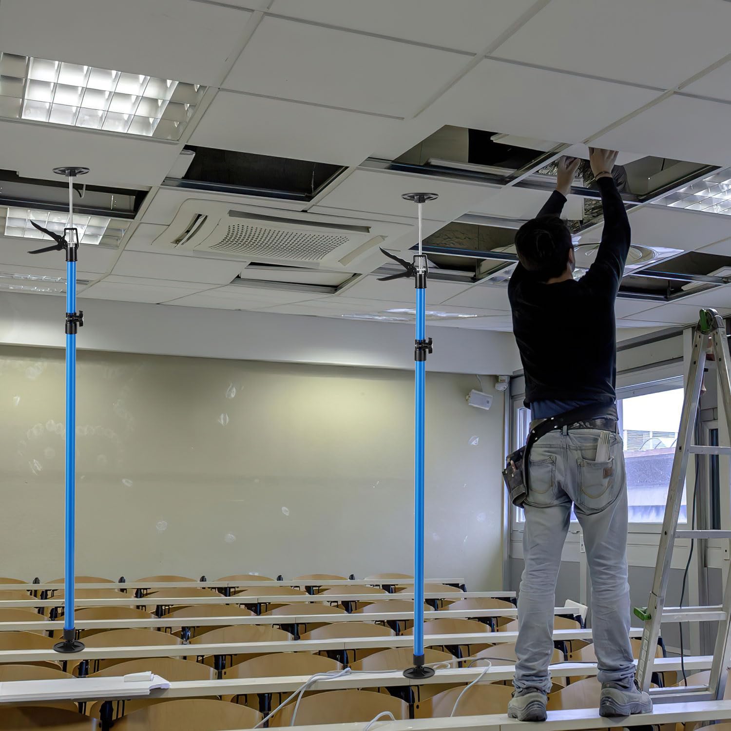 Deckenstütze 2er Set, Montagestütze höhenverstellbar 115-290 cm, je 50 kg pro Stütze, Einhand-Teleskopstütze für Trockenbau, Deckenarbeiten und Renovierung