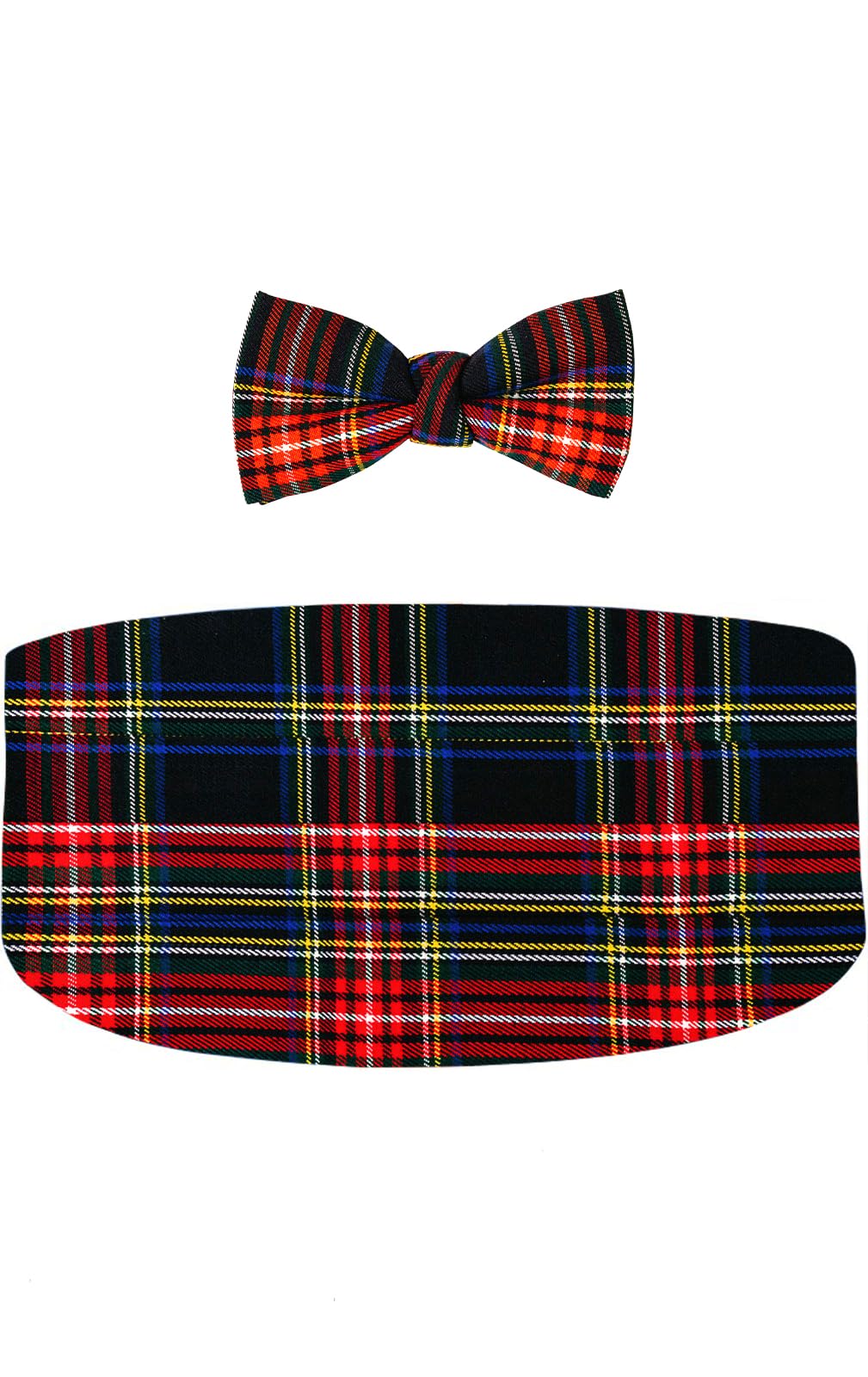 Dobell Men's Multicolour Navy Blue Tartan Cummerbund & Bow Tie Set Pre-Tied
