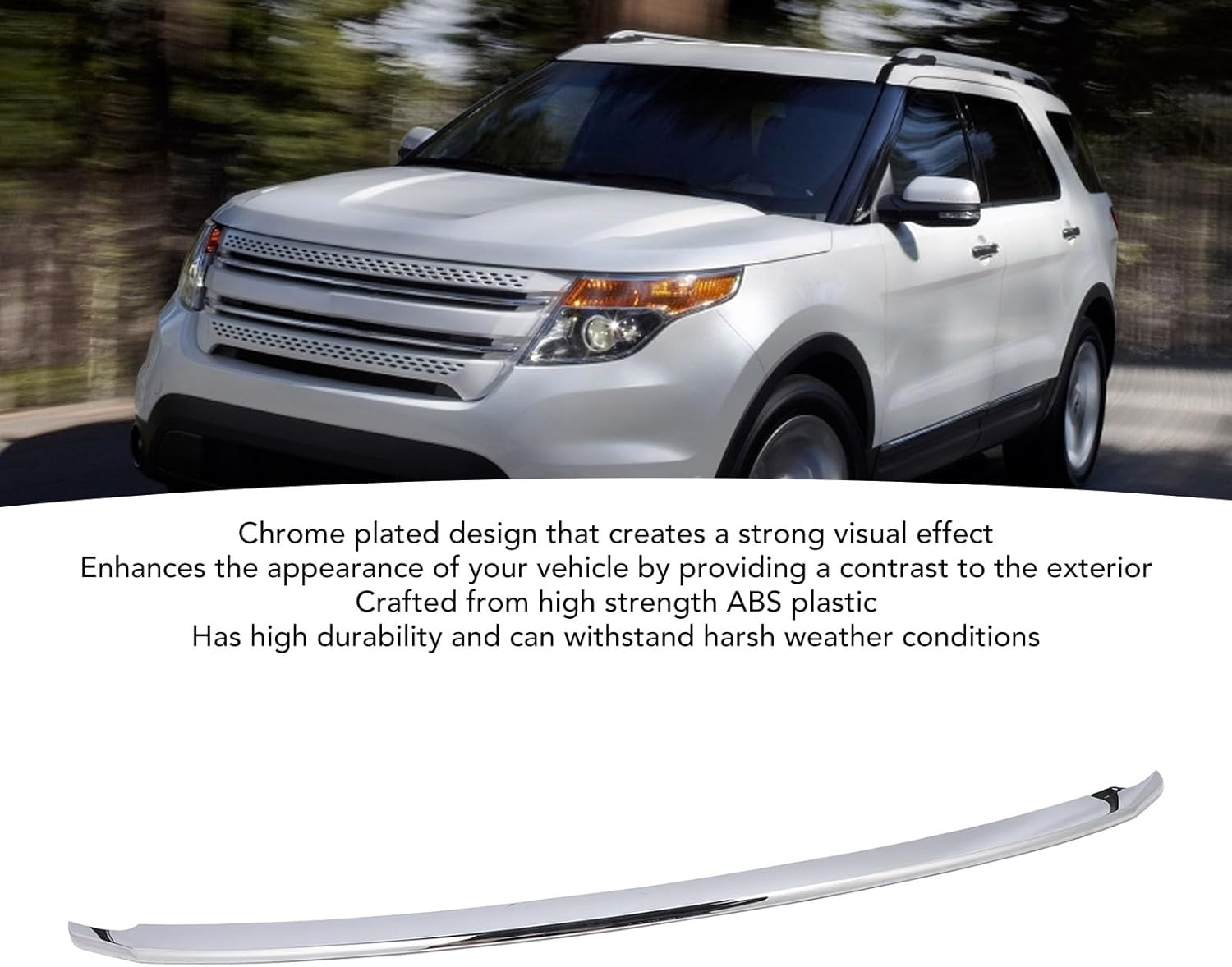 Glossy Chrome Front Grille Upper Trim, Compatible with Base Limited XLT 2011-2015, Grill Trim Car Exterior Accessories