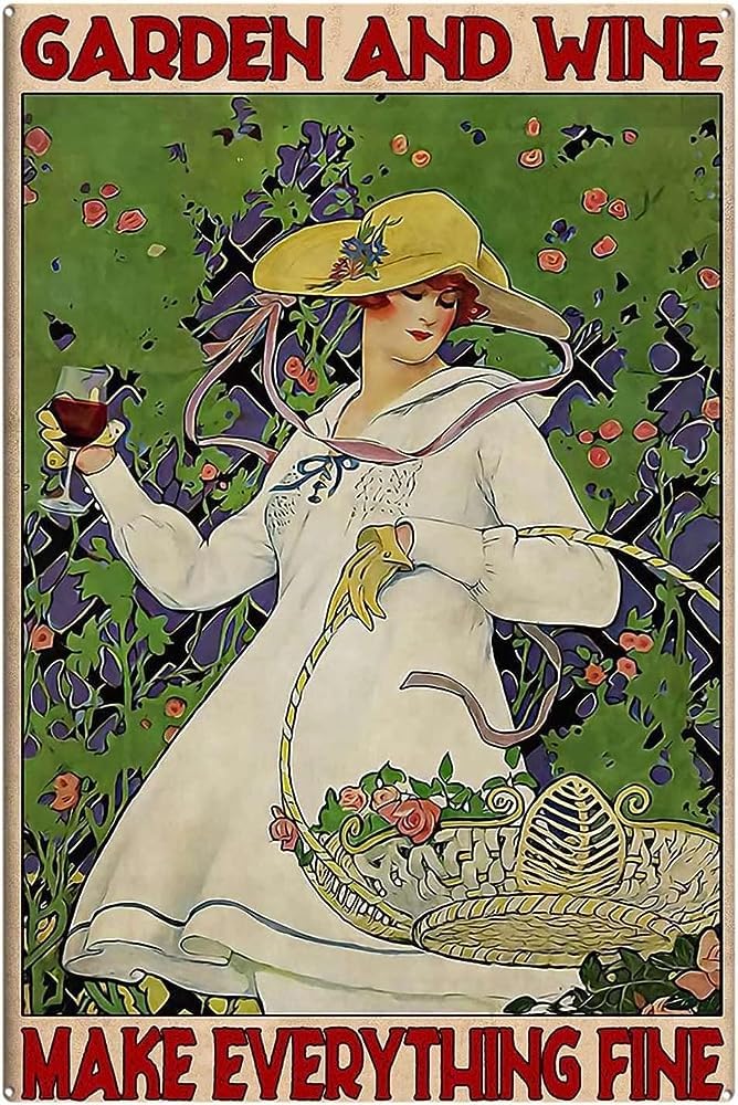 rayprint Funny Tin Metal Signs Garden and wine make everything fine Vintage Sign Retro Tin Signs Vintage Metal Tin Sign For Bar Home Wall Metal Decoration 8×12Inches