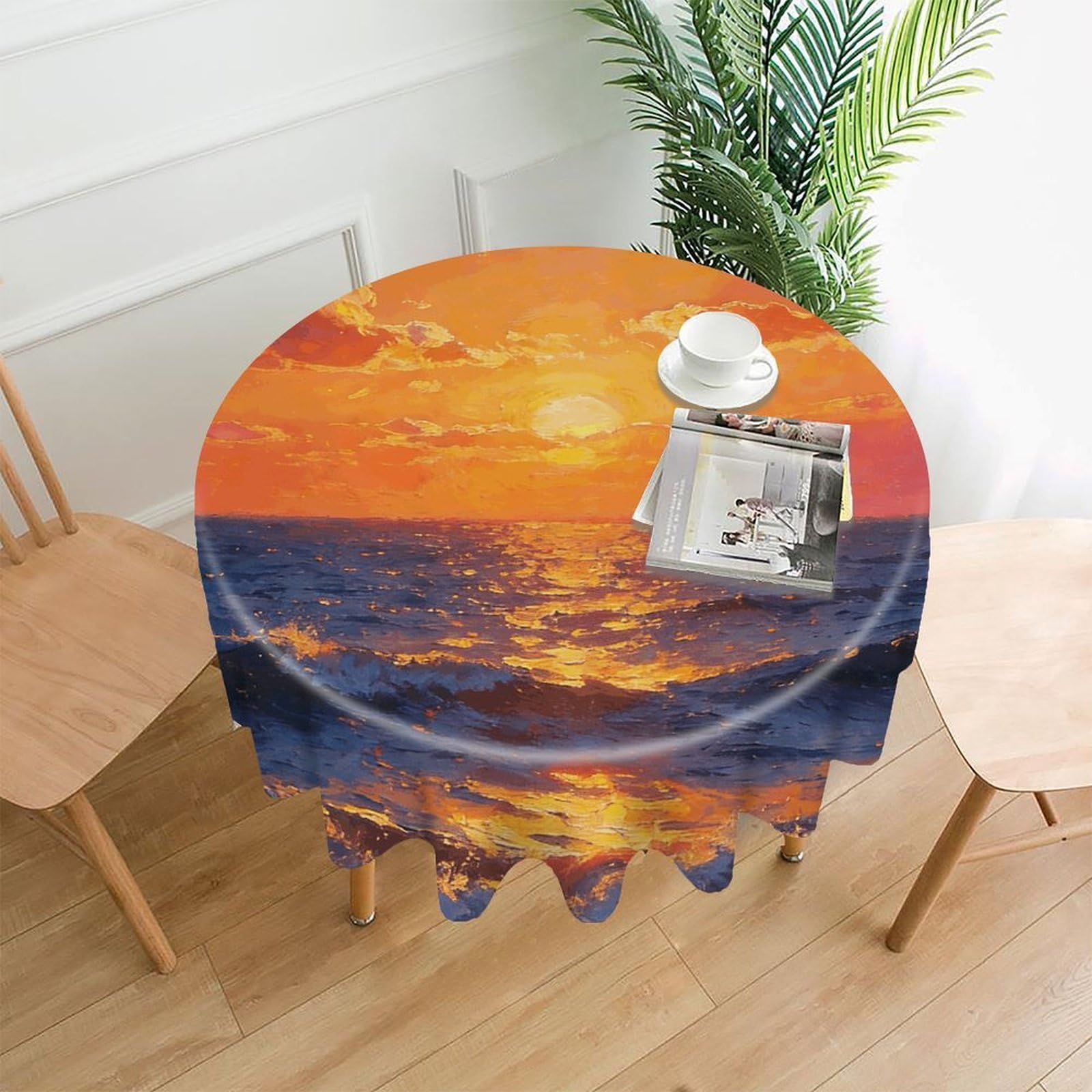 LZQPOEAS Oceanic Sunset Tablecloth Easy to Clean Polyester Round Table Cover Washable Round Table Cloth Wrinkle-Free Circle Decoration Tablecloth for Kitchen and Dining Room 60"