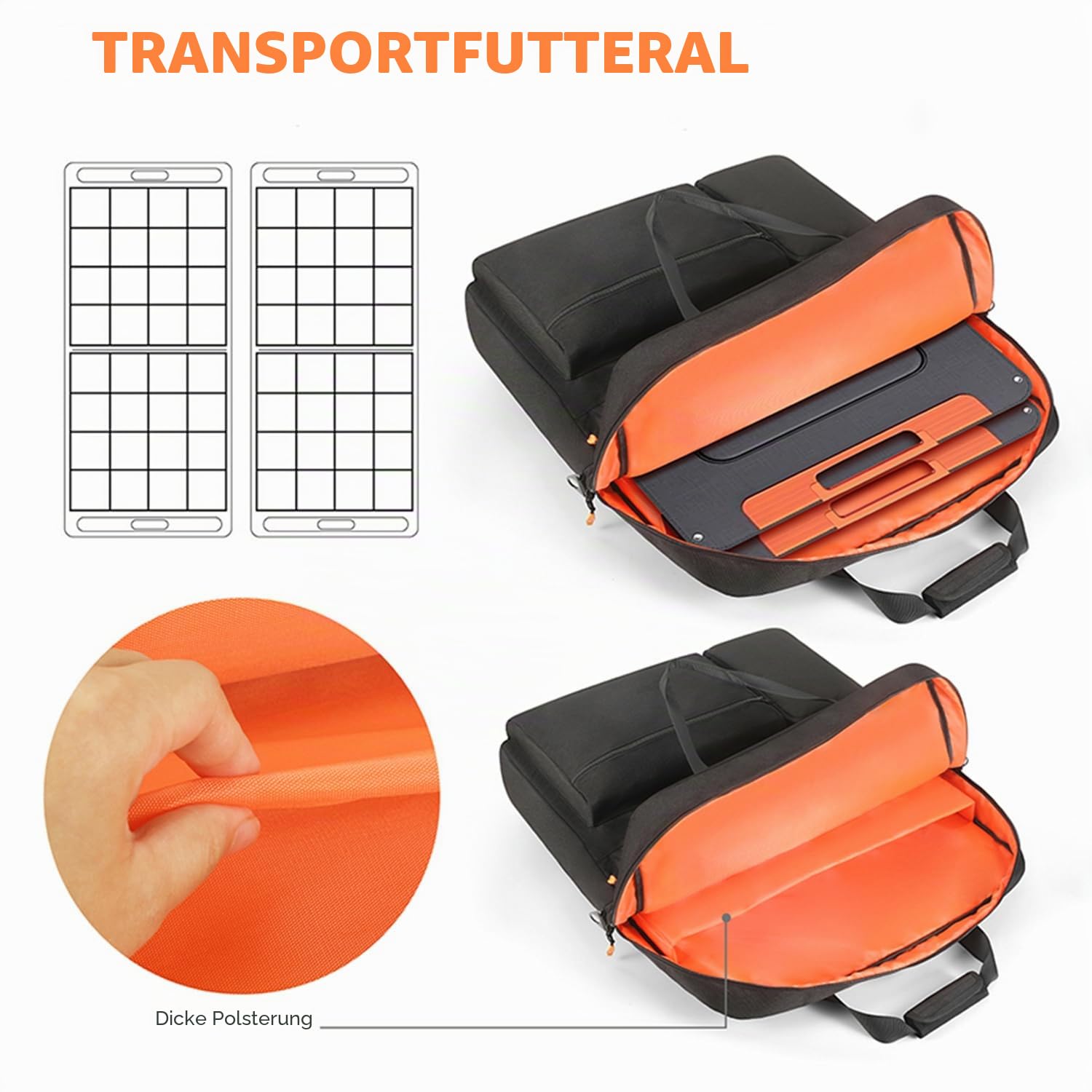 Tragetasche kompatibel mit Jackery SolarSaga 100W 200W 200W Bifacial Portable Solar Panel, Reise-Aufbewahrungstasche für 2 Akku-Panels mit Taschen für Ladekabel und Zubehör