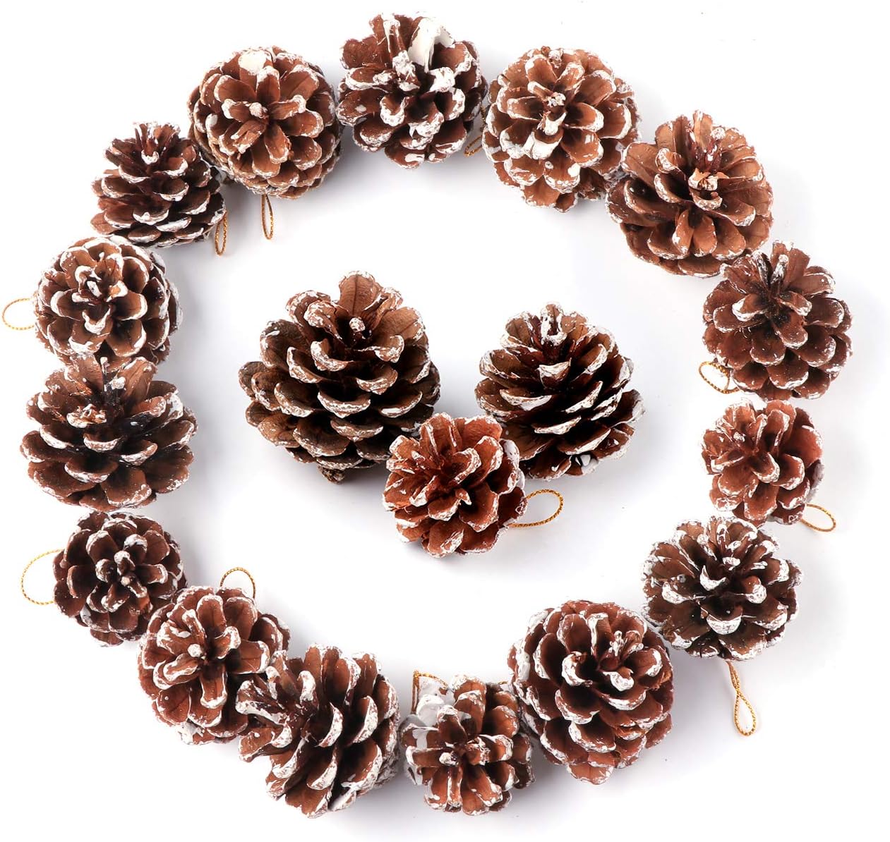 30 Pine Cones 4 to 6 cm, Snow Pine Cones Christmas Decorations, Hanging Xmas Tree Decor, Natural Christmas Wreath Making Supplies, Mini Nordic Christmas Decorations with String for Gift Party