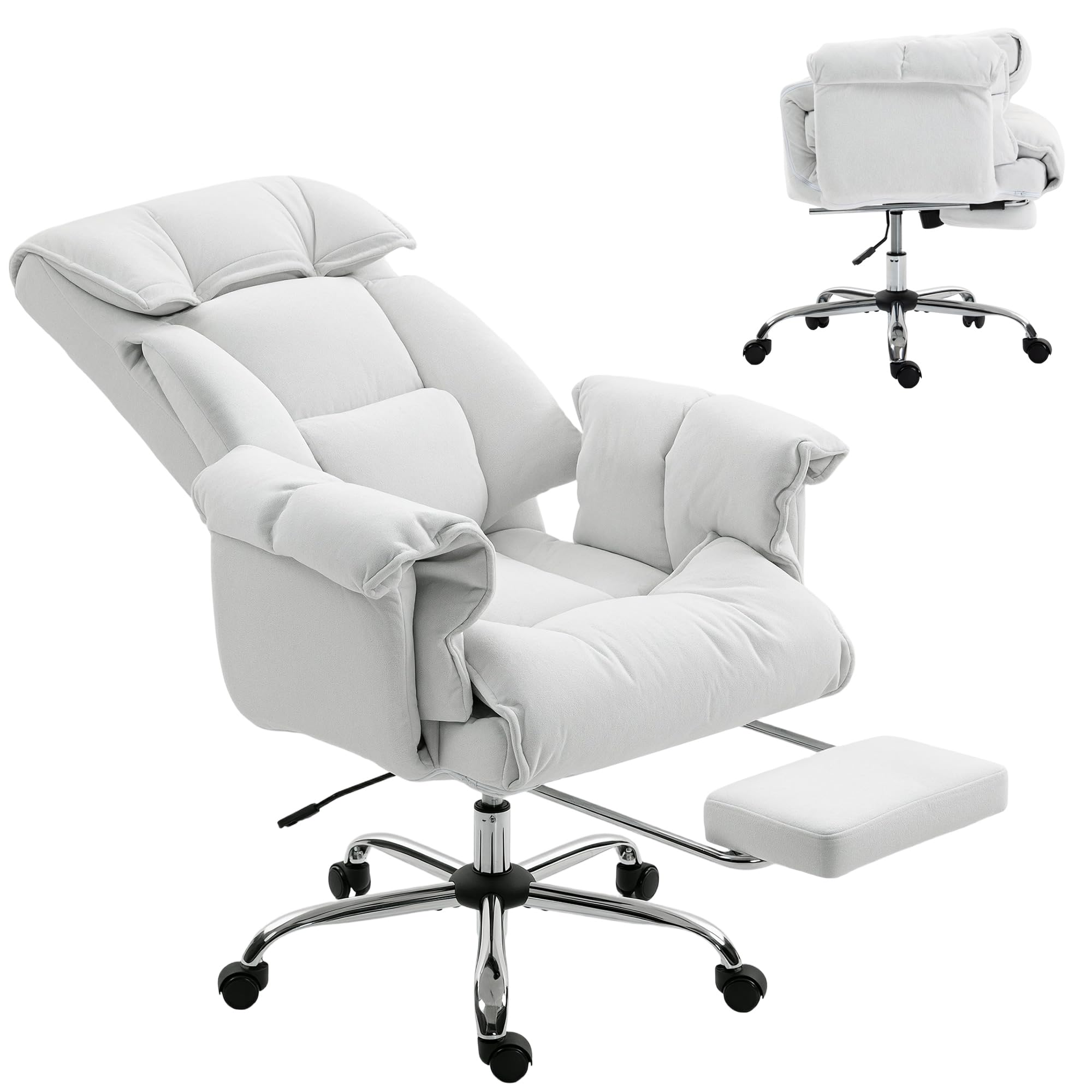 HOMCOM Executive Office Chair Comfy with Foot Rest, Reclining Swivel Computer Desk Chair with High Folding Back, Thick Cushion, Padded Armrest,
