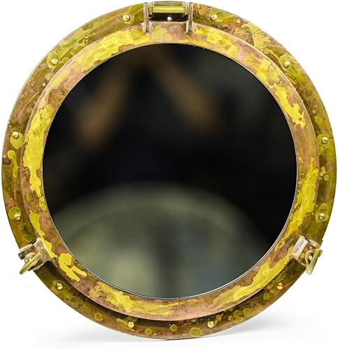 Miniatura 6 de Nagina International Espejo de ojo de buey de latón antiguo, decoración de barco marítimo, para colgar en la pared (15 pulgadas)