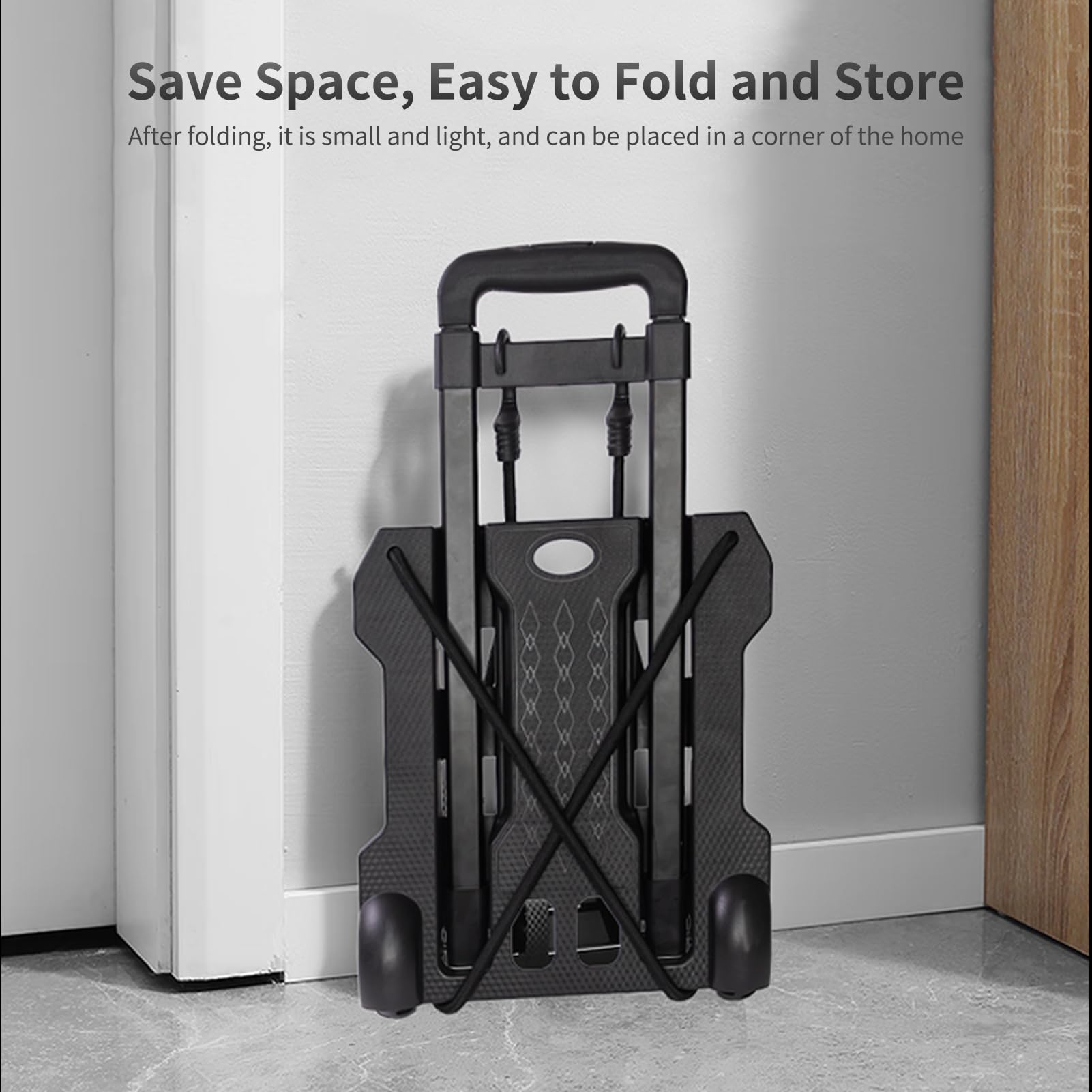 Carrello pieghevole a mano, zaino, carrello per bagagli resistente con 2 corde elastiche per bagagli, zaini, viaggi, traslochi, shopping, uso ufficio