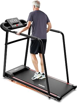 HitGo Walking Pad with Handrails for Seniors,43.3" Extra Long Running Belt,265 lbs Capacity,4% Incline,Quiet Under Desk Treadmill for Home Office & Recovery,Heart Rate Sensor & Smart App Support,Black