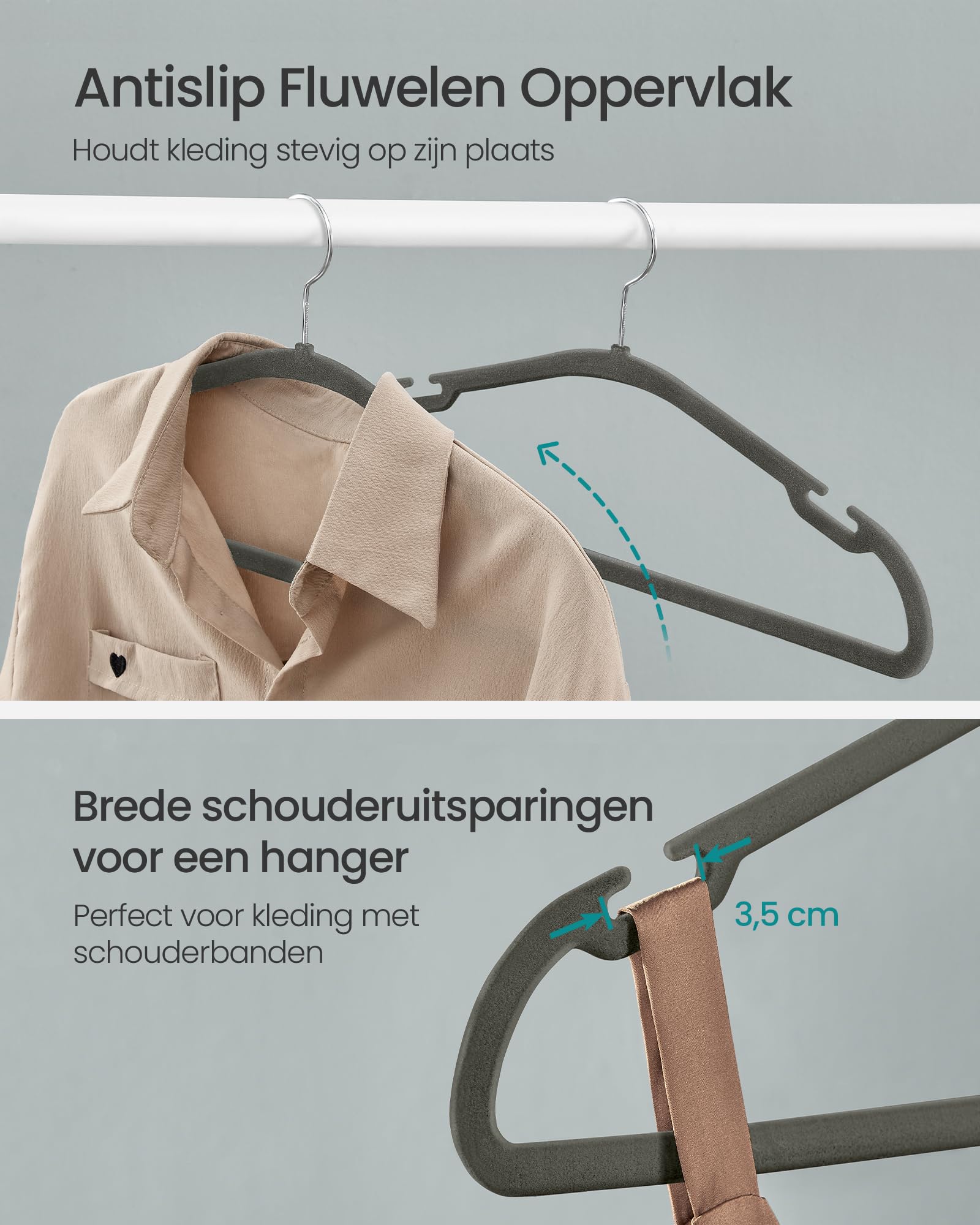 Fluwelen kleerhanger, set van 30, kleerhanger, antislip, met inkepingen in de Fluwelen kleerhanger, set van 30, kleerhanger, antislip, met inkepingen in de