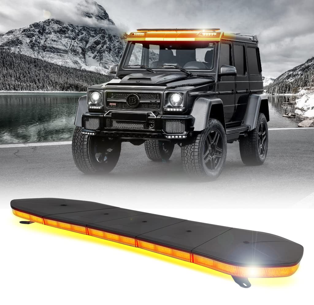 Ryme Automotive Puente de Iluminación LED HOMOLOGADO R65 Ámbar 980 mm. Emergencia Homologado Advertencia 10-30 V - 64W - 8 Funciones Barra Luz Emergencia Techo Vehículo