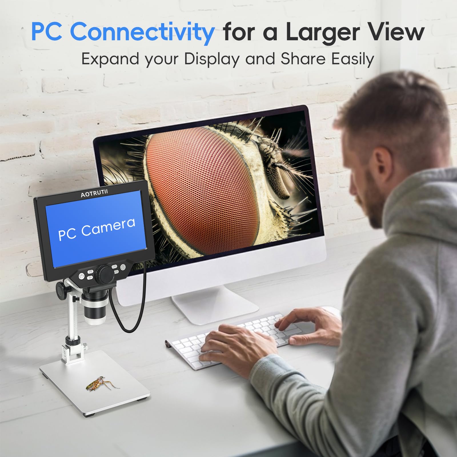 Microscopio digital LCD de 7 pulgadas, aumento de 1200X, cámara de video HD 12MP 1080P con soporte de metal, 8 luces LED, ventanas compatibles para inspección de monedas, placas de circuito