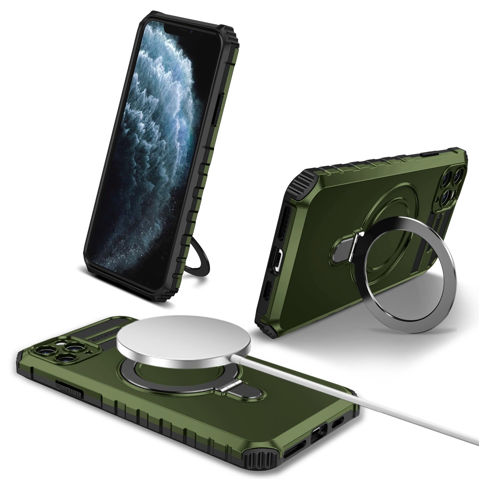 Coque iPhone 11 Pro Max verte anti chute protégeant l'écran avec anneau - 8