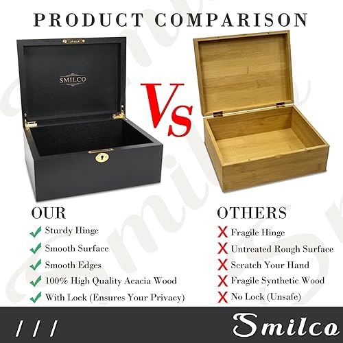 Miniatura 4 de Smilco Caja de madera con tapa con bisagras, cajas de almacenamiento decorativas de madera de acacia, caja de madera hecha a mano para recetas de