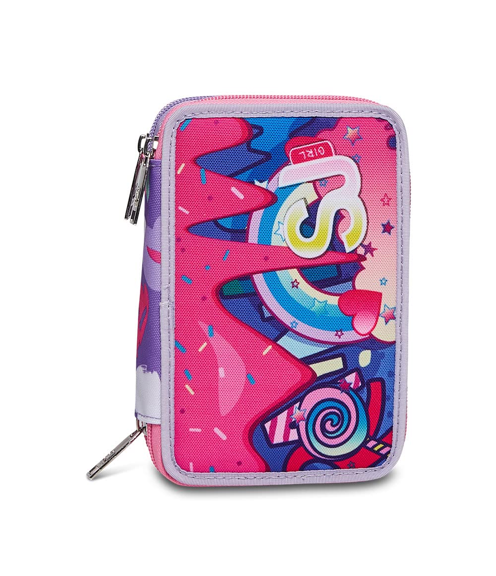 SJ GANG STYLE JAM GANG Astuccio 3 ZIP Bambine e Ragazze, Rosa, 12,5 x 20 x 7 cm