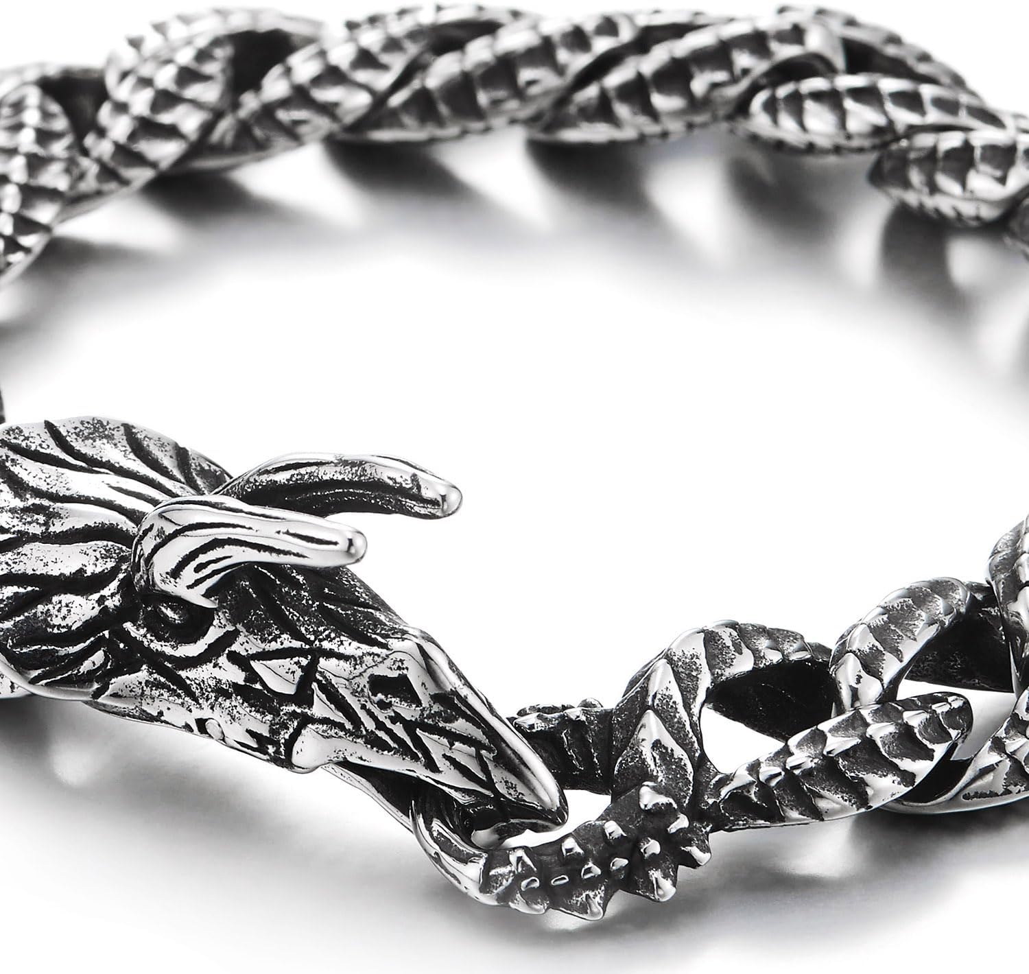 COOLSTEELANDBEYOND Mens Stainless Steel Viking Dragon Bracelet Nordic Serpent Chain, Heavy-Duty Norse Mythology Jewelry - Image 3