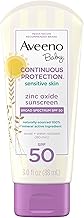 Aveeno Baby Continuous Protection Zinc Oxide Mineral Sunscreen Lotion for Sensitive Skin with Broad Spectrum SPF 50, Tear-Free, Sweat- & Water-Resistant, Travel-Size, 3 fl. Oz