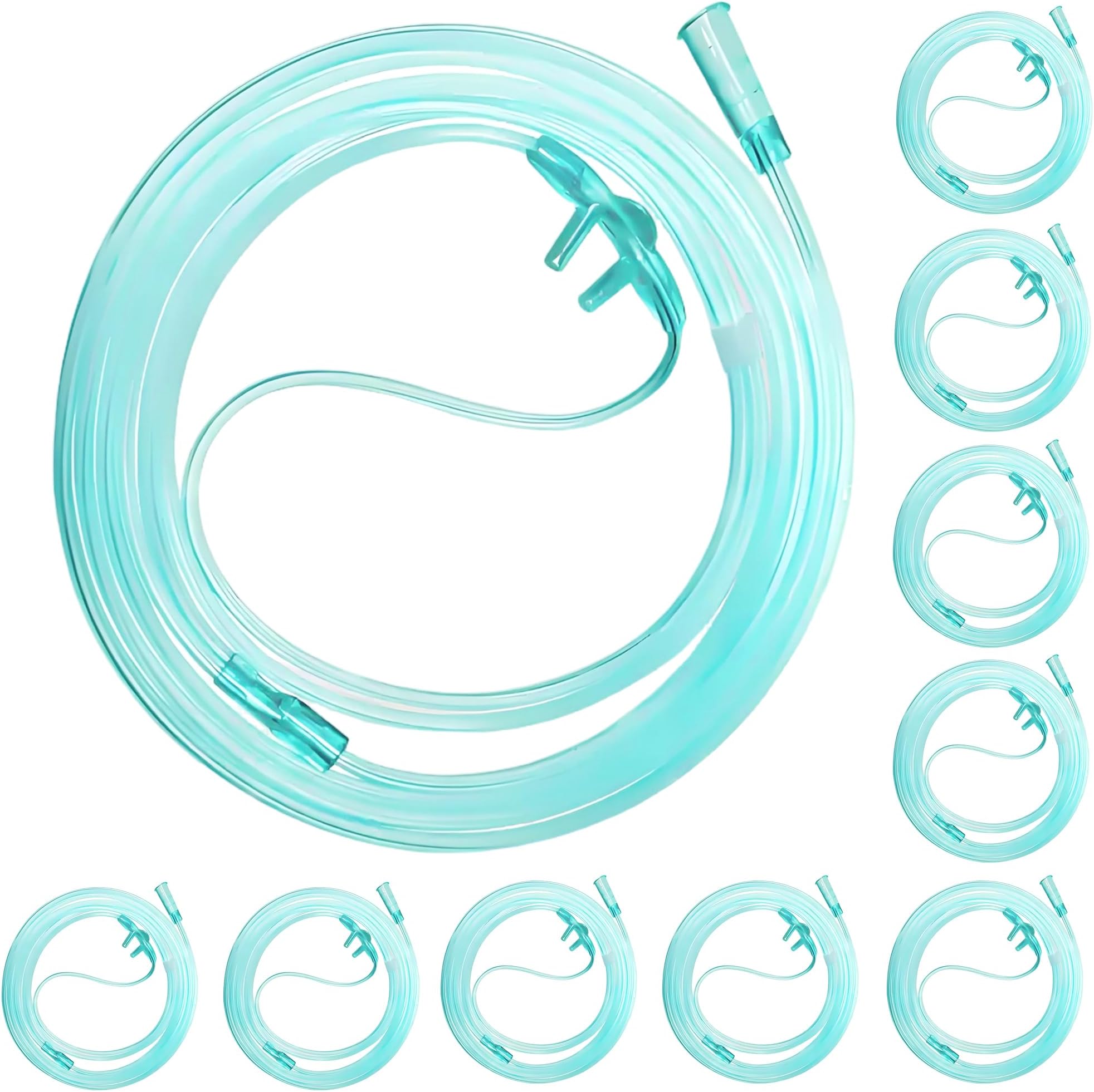 High-Flow Soft Nasal Oxygen Cannula, 10 Pack - 6.65FT Super Soft Green Oxygen Tubing with Standard Connector, Individually Packed - Compatible with Oxygen Concentrators & Regulators