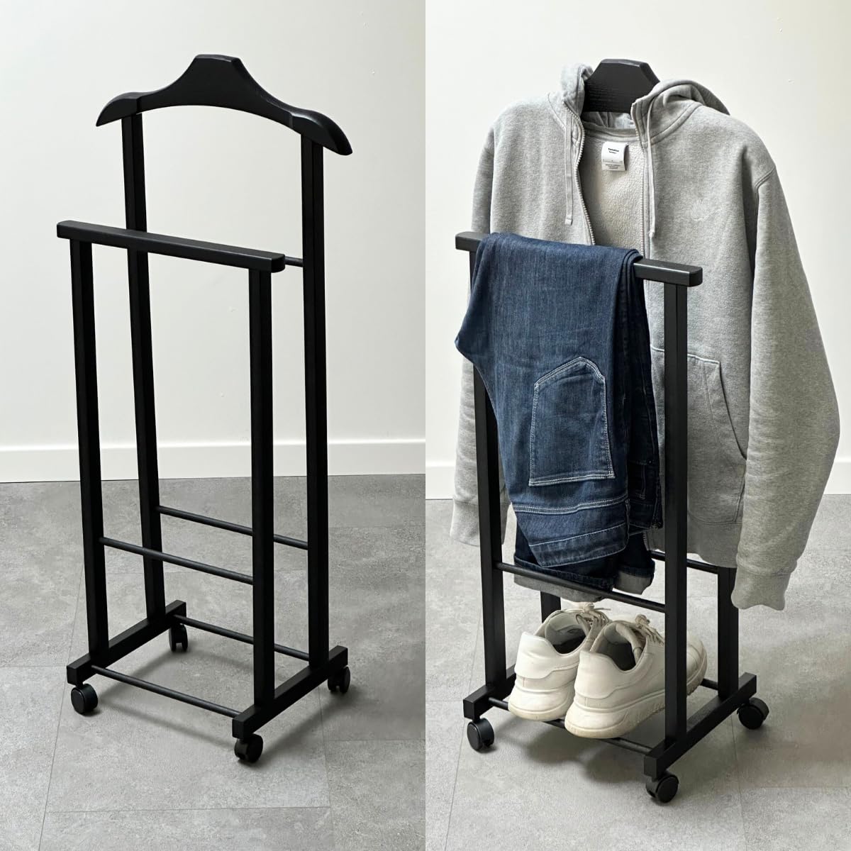 Tomaino - Galán de noche Ambrogio de madera de haya – Perchero de dormitorio multifuncional que ahorra espacio – Galán de dormitorio para ropa y accesorios – Blanco