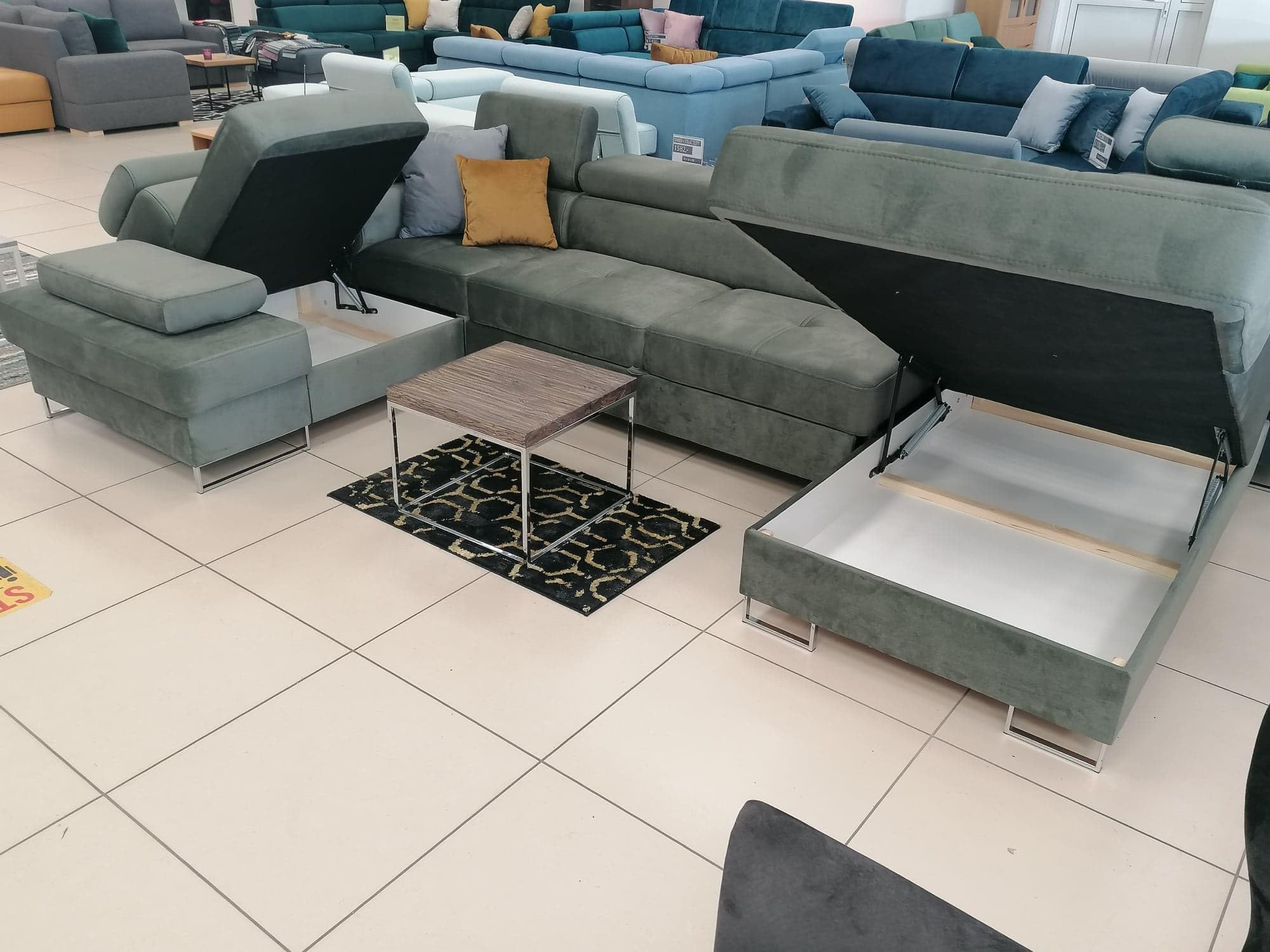 Ecksofa Galaxy Max II U-Form mit Schlaffunktion & Bettkästen – Stoff Gemma, verstellbaren Kopfstützen & Armlehne (Burgund, Links)
