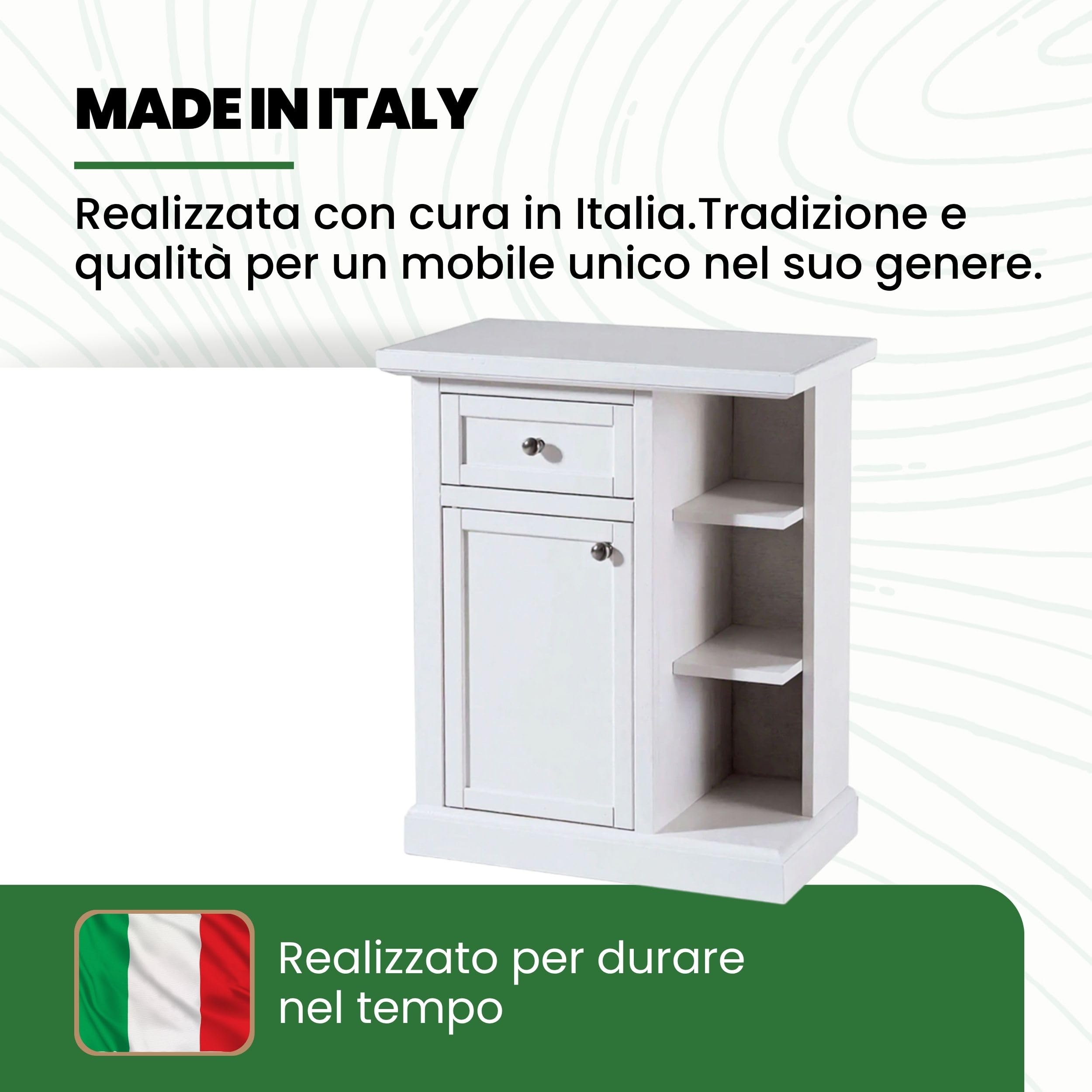Mar.c.a. Design - Mobiletto Porta Telefono in Legno 64x32x75 cm - Mobile Arte Povera Base Piatta con 1 Anta 1 Cassetto 3 Vani - Made in Italy