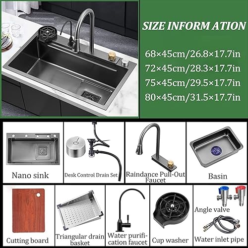 Miniatura 7 de Fregadero de cocina nuevo fregadero de cascada de acero inoxidable fregadero de barra fregadero de acero inoxidable 304 con lavabos de lavadora de