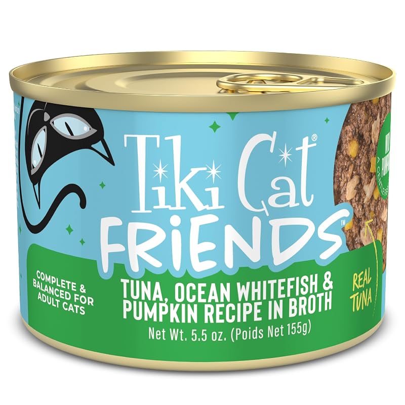 Ração úmida para gatos TIKI PETS com atum, peixe branco do oceano e abóbora, lata com 154 g