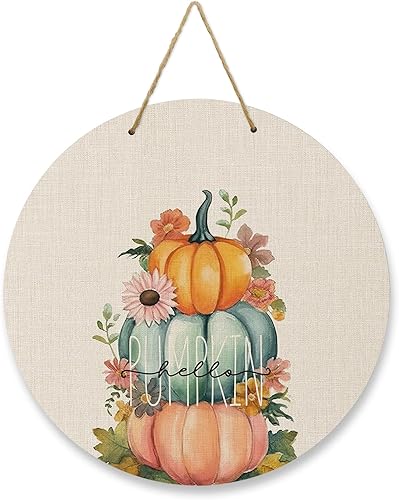 Letrero de bienvenida para decoración de puerta delantera, diseño floral de calabaza de Acción de Gracias, coronas de 10 pulgadas, decoración