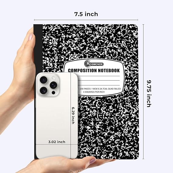 Rosmonde 5 Pack Graph Paper Composition Notebooks, Black Graph Notebooks