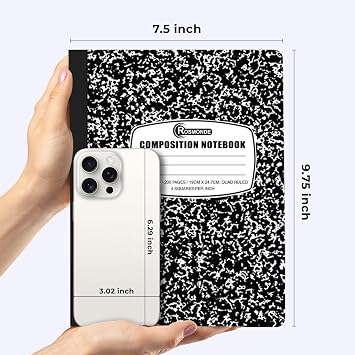 Rosmonde 5 Pack Graph Paper Composition Notebooks, Black Graph Notebooks