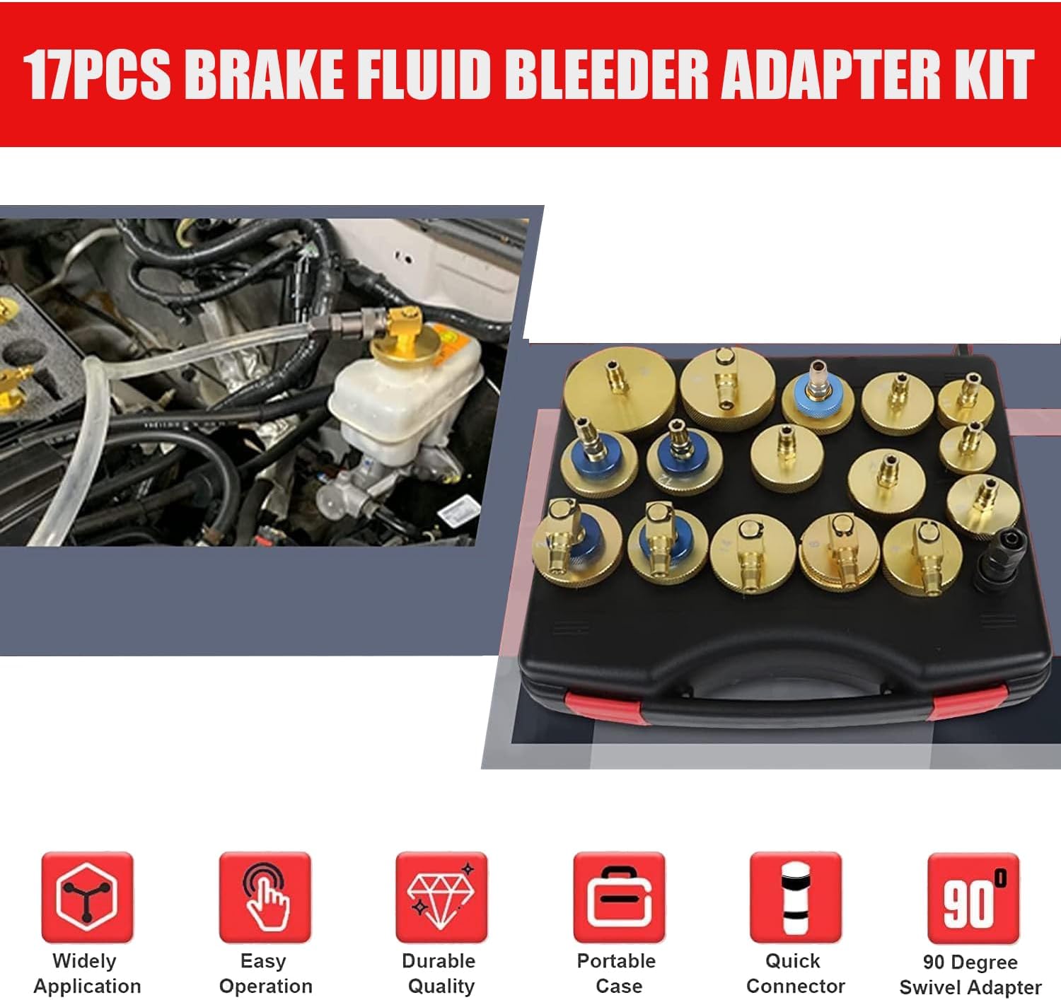 altivox Brake Bleeder Adapter Kit 17PCS, Master Cylinder Brake Bleeder Cap Kit Brake Bleeding Adapter Kit for Most Vehicles Brake Fluid Bleeding or Refilling