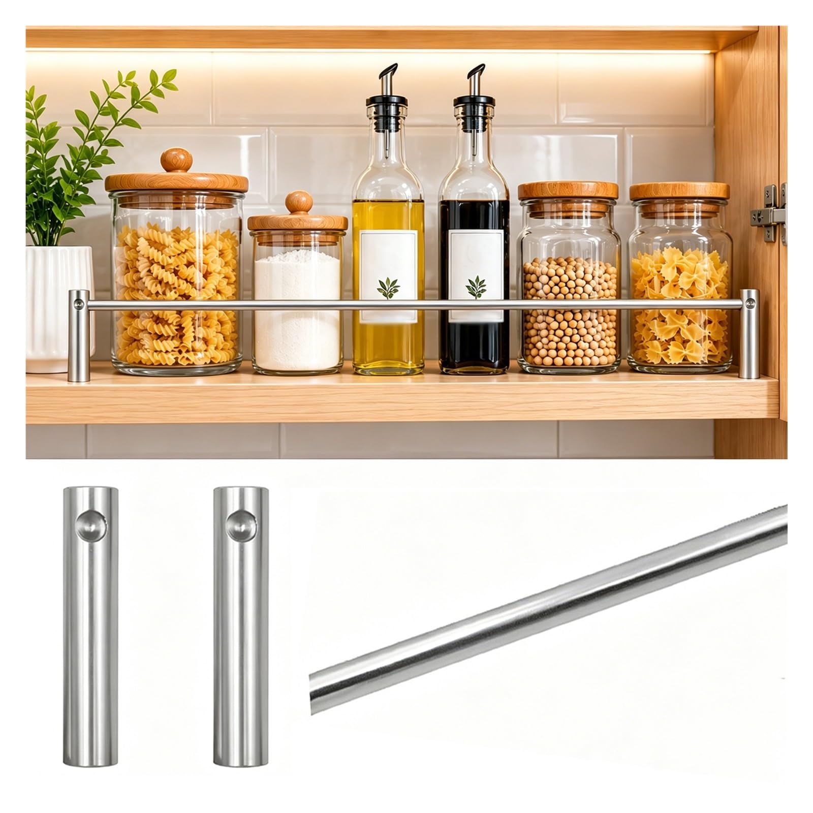 MZZKFC Shelf Rail for Kitchen Cabinet 9-35in，Customizable Dish Shelf Guard Rail Waterproof & Rust-Resistant, Aluminum Alloy Shelfs Retainer Bar for Pantry(Silver A,25in/635mm)