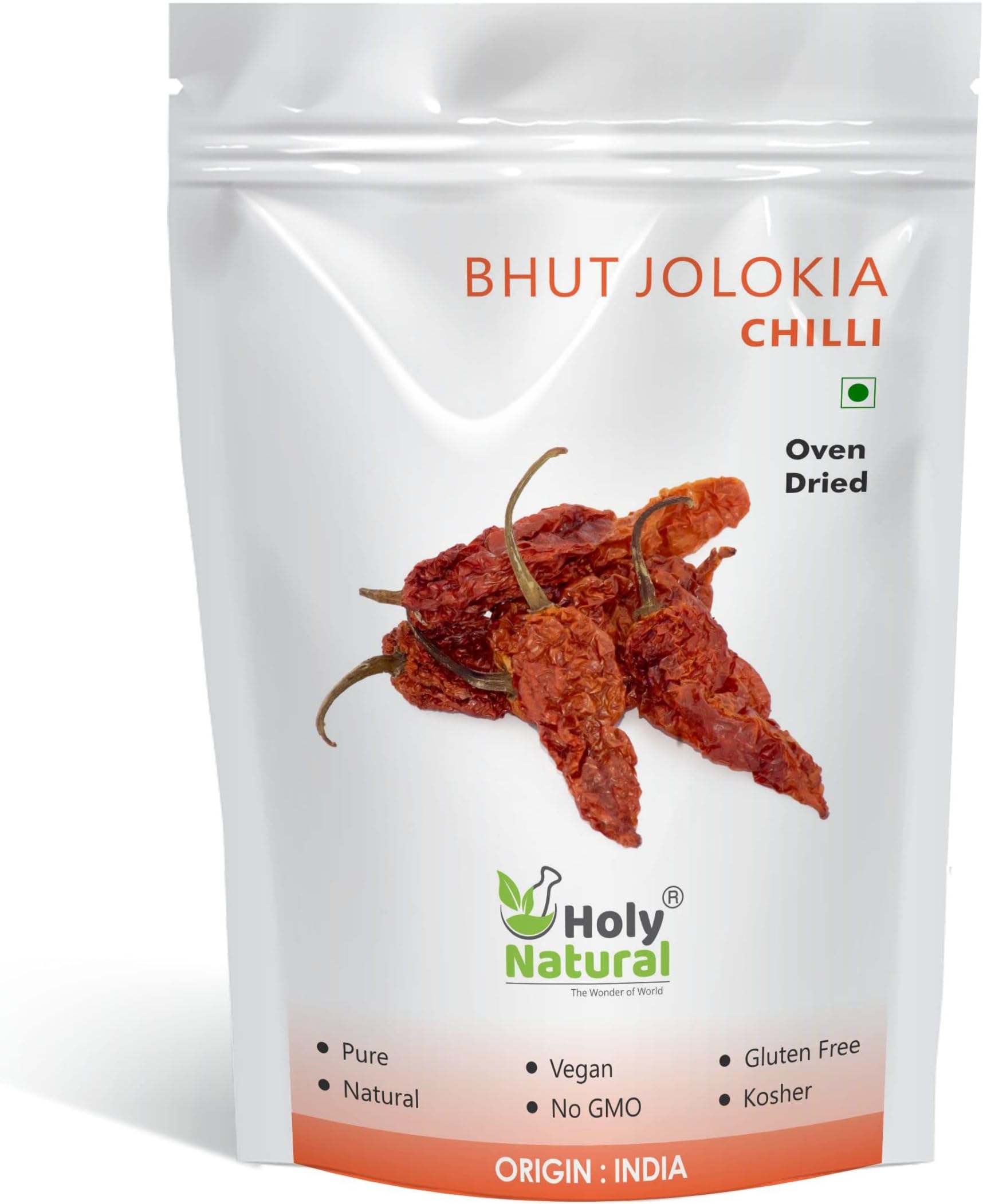 Holy Natural Bhut Jolokia Chilli whole- 15 gm, Ghost pepper pod, Hottest Chilli whole, Oven dried & Spicy chilli of the world