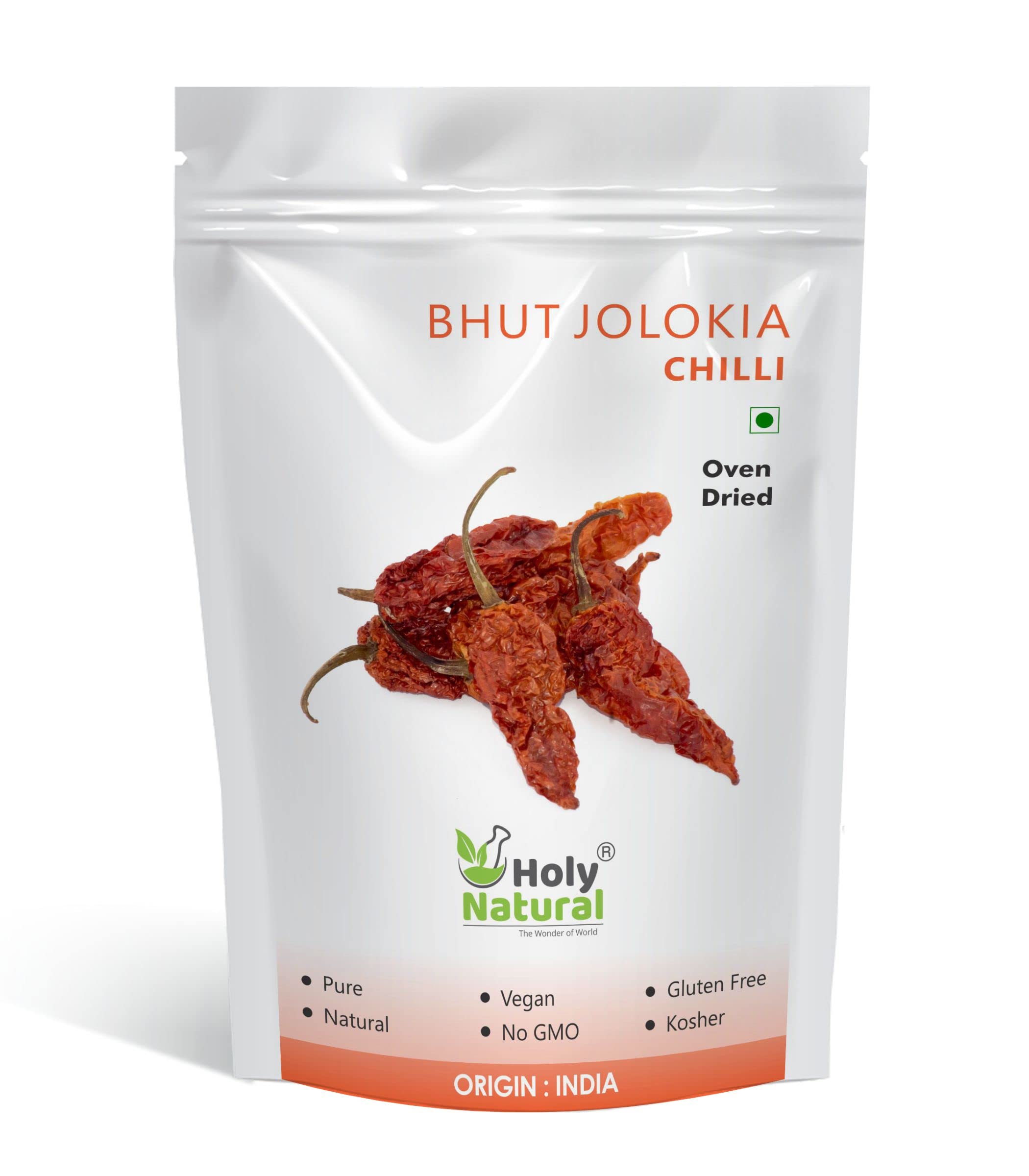 Holy Natural Bhut Jolokia Chilli whole- 15 gm, Ghost pepper pod, Hottest Chilli whole, Oven dried & Spicy chilli of the world
