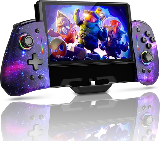 NexiGo Gripcon (Gen 2), Enhanced Switch/Switch OLED Controller for Handheld Mode, Adjustable LED Light, Ergonomic Design, 6-Axis Gyro, Turbo, Mapping, Cosmic Nebula