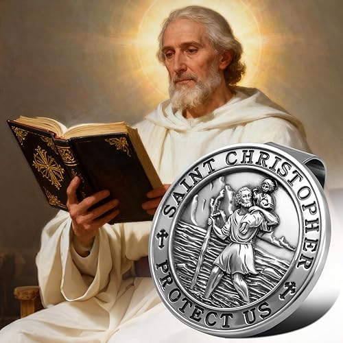Miniatura 5 de Medalla de San Cristóbal para automóvil, paquete de 4 clips de metal para visera de San Cristóbal, talismán para la seguridad, accesorios para